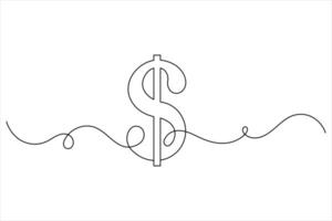 Dollar sign icon one line drawing and isolated vector