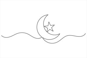 Islamic icon single line drawing of isolated continuous moon outline icon vector