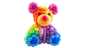 Colorful balloon bear sculpture at a festive event png