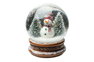 Snow globe featuring a cheerful snowman and trees png