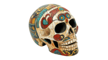 Colorfully designed skull with intricate patterns png