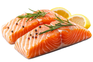 Fresh salmon fillets ready for cooking with herbs png