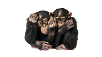 Two young chimpanzees showing playful affection png
