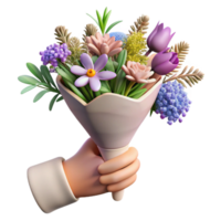 extraordinary minimalist Hand Holding Wildflower Bouquet Transparent Background png