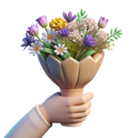 serene modern Hand Holding Wildflower Bouquet Transparent Background high quality png
