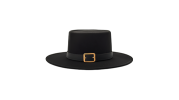 Classic black hat with buckle in versatile style png