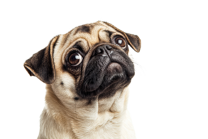 Pug with big eyes looking upwards in bright light png