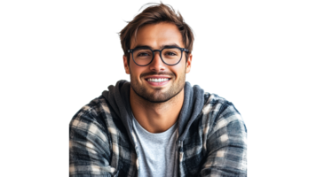 Smiling man in casual attire with glasses png