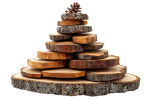 Stacked wooden rounds create a natural display png