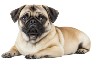 Pug lounging comfortably on a white background png
