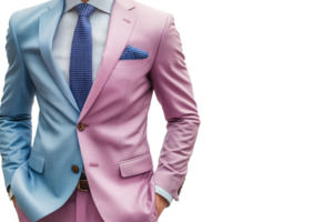 Stylish man in a pink and blue suit at an event png