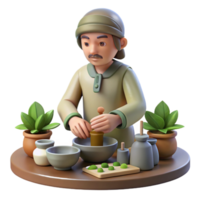 serene traditional Herbalist Preparing Remedies Isolated authentic png