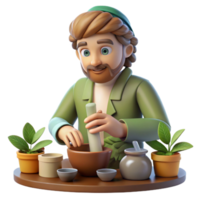 serene minimalist Herbalist Preparing Remedies Isolated detailed png