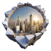 dramatic abstract Hidden City Skyline Through Cracked Ceiling Isolated Element premium png