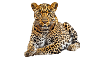 Majestic leopard resting in a serene pose transparent png