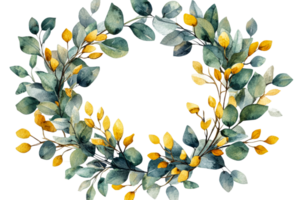 Botanical wreath design in green and yellow png
