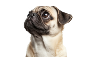Pug gazing curiously at the camera indoors png