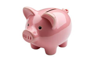 Saving coins in a classic pink piggy bank png