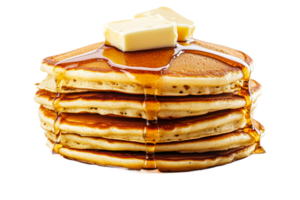 Fluffy pancakes topped with butter and syrup png