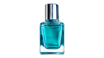 Elegant turquoise perfume bottle with silver cap png