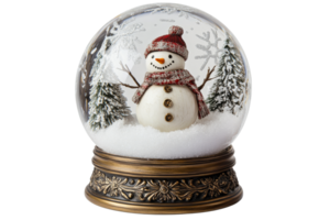 Snow globe featuring a cheerful snowman and trees transparent png