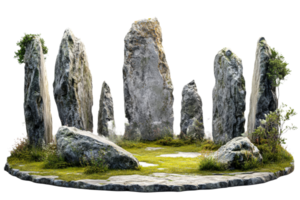 Ancient stone circle with lush greenery around png