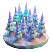 stunning vintage Holographic Winter Forest Isolated with Snow-covered Trees high resolution png