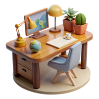 wonderful rustic Home Office Desk with Window View Isolated high quality png