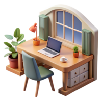 beautiful modern Home Office Desk with Window View Isolated high resolution png