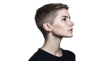 Young person with short hair in profile view png