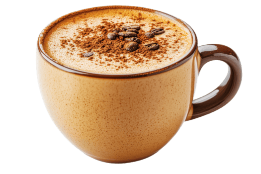 cremig Kaffee mit ein streuen von Kakao Pulver png