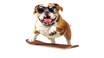 Bulldog enjoys skateboarding on sunny day png