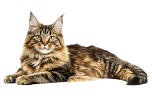 Beautiful Maine cat resting on white surface png