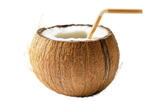 Enjoying coconut water from a fresh coconut shell png