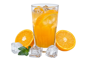 Refreshing citrus drink with ice and orange slices png