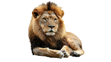 Majestic lion resting in a serene pose on transparent background png
