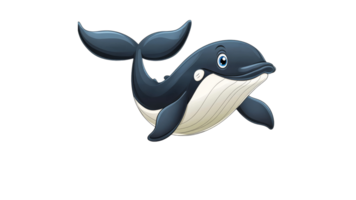 Cartoon whale swimming in the ocean isolated cut out transparent background png