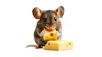 Mouse enjoying cheese in a bright setting png
