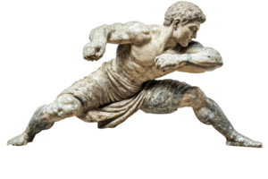 Stone sculpture of a fighter in dynamic pose png