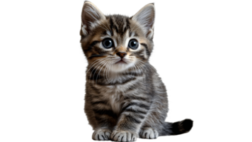 Cute tabby kitten sitting and looking curiously on transparent background png