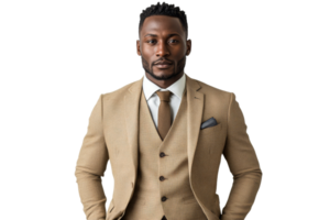 Stylish man in tailored suit posing confidently png