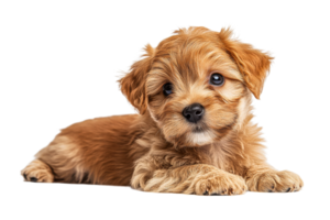 Cute brown puppy resting on white background png