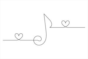 Music notes one line drawing and isolated continuous outline vector