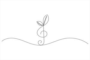 Music notes one line drawing and isolated continuous outline illustration vector