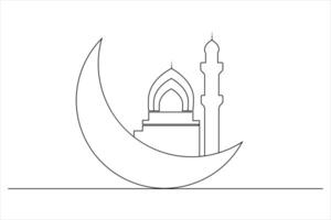 Islamic icon one line drawing of isolated continuous moon outline vector
