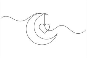 Islamic icon one line drawing of isolated continuous moon outline art vector