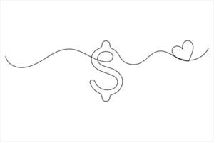 Dollar icon single line art and isolated continuous outline illustration vector