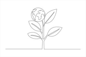 Ecology sustainable continuous line drawing and nature planet outline tree vector