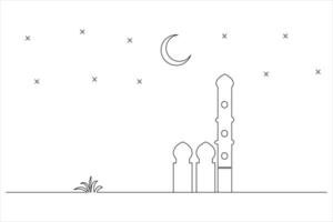 Islamic icon one line drawing of isolated continuous moon outline art design vector