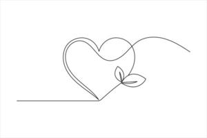 Ecology sustainable continuous line drawing and nature planet outline icon with love shape vector